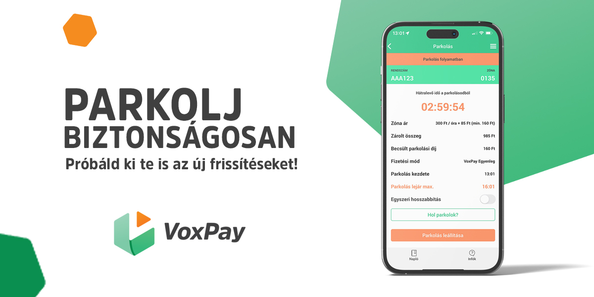 Parkolás visszaszámlálóval és plusz egyenleg-megerősítési lépéssel bővült a VoxPay app